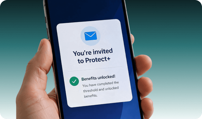 Protect Plus invitation displayed on a smartphone