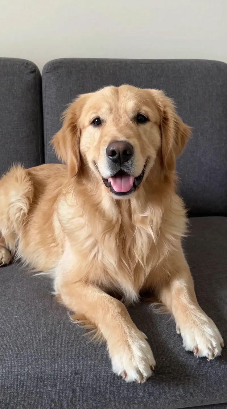 Jax, a Golden Retriever, resting on a sofa